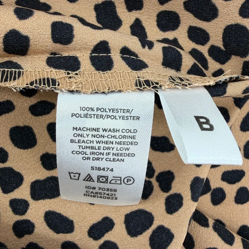LOFT‎ Womens Small Petite SP Tan Leopard Print Blouse Short Sleeve Puff Shoulder